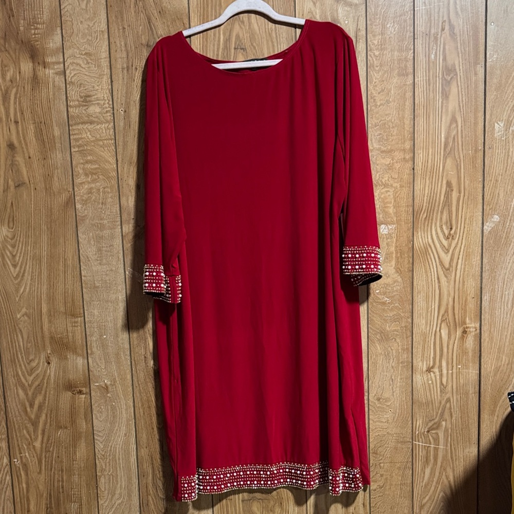 Chic Red Women's Tunic with Embellished Sleeves